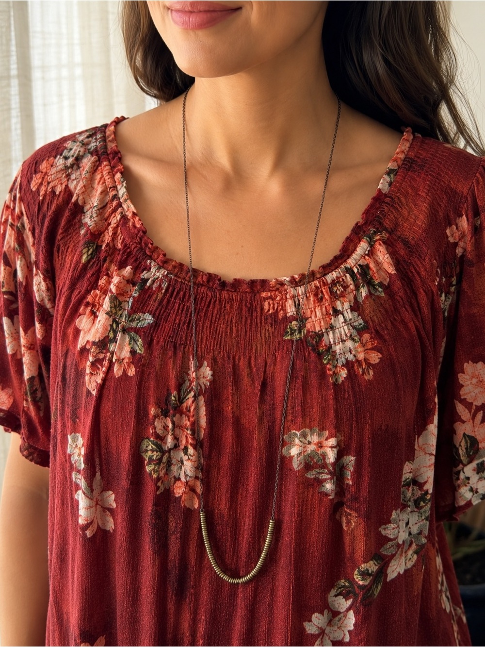 Long Minimalist Necklace Gold Accent Beads Statement Layering